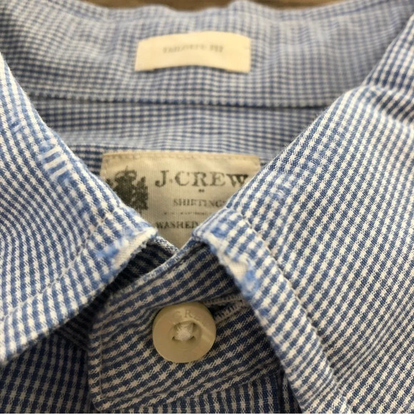 J Crew Mens Medium Tailored Fit Button Down Gingham Check Shirt Blue Casual - Picture 3 of 3